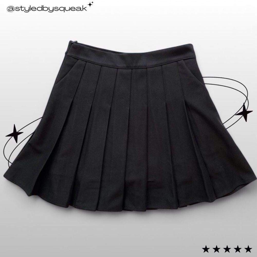 Yesstyle Black Pleated Mini Skirt Skort Pockets Medium